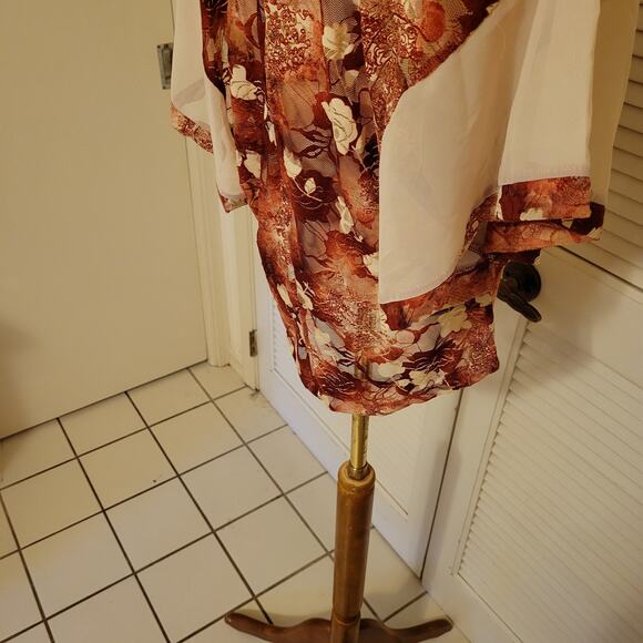 Sheer Y2K Red Lace Batwing Sleeve Blouse Wet Seal Oversized Chiffon Small - Picture 6 of 7